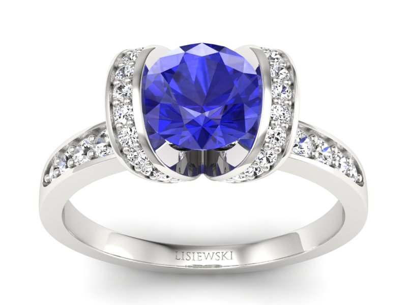 Pierścionek z szafirem i brylantami białe złoto - p16036bszc - 1