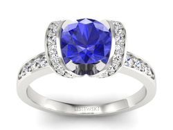 Pierścionek z szafirem i brylantami białe złoto - p16036bszc