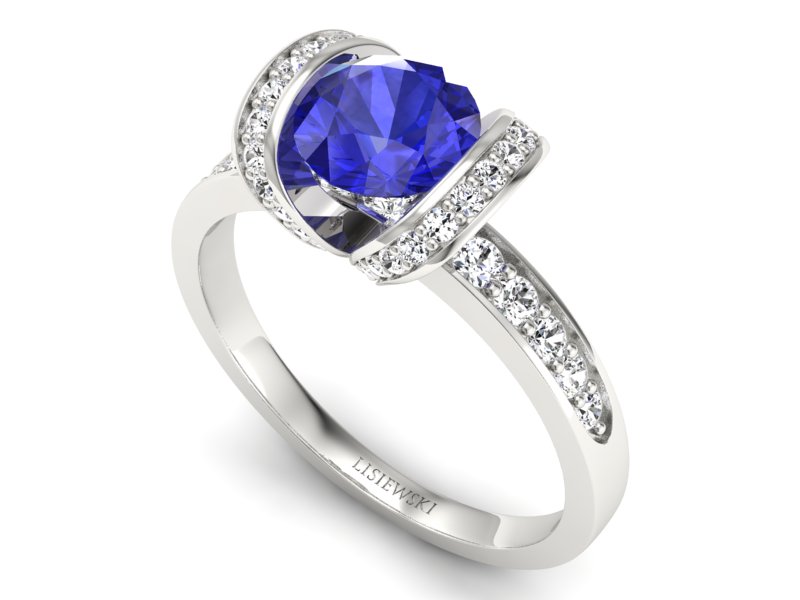 Pierścionek z szafirem i brylantami białe złoto - p16036bszc - 3
