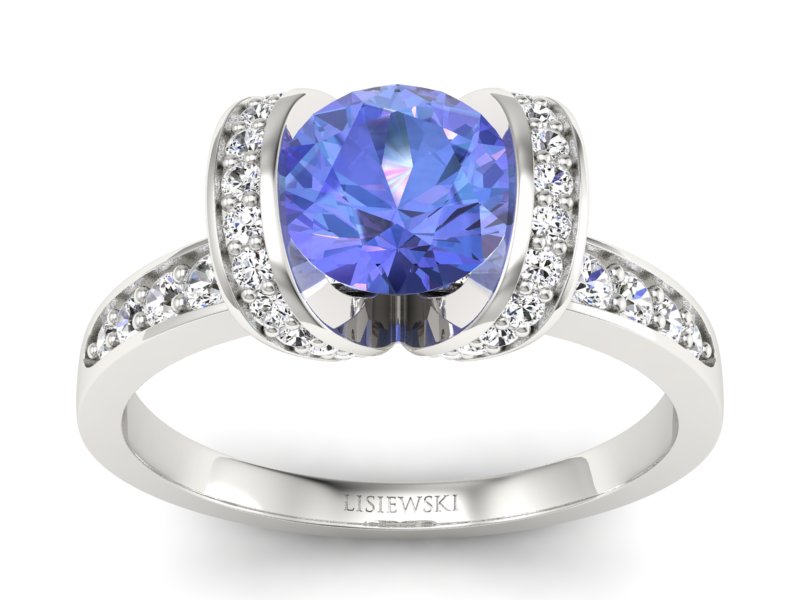 Pierścionek z tanzanitem białe złoto z brylantami - p16036bt - 1