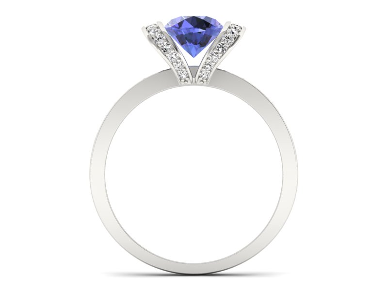 Pierścionek z tanzanitem białe złoto z brylantami - p16036bt - 2