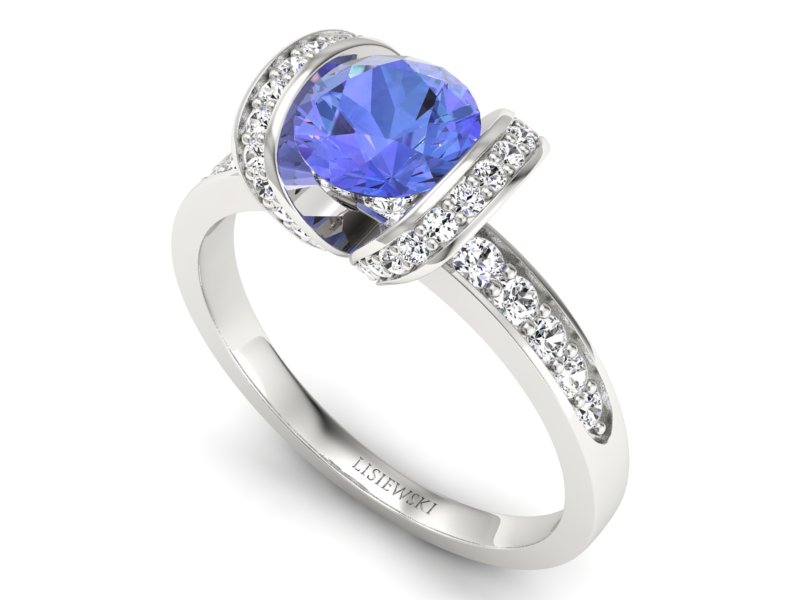 Pierścionek z tanzanitem białe złoto z brylantami - p16036bt - 3