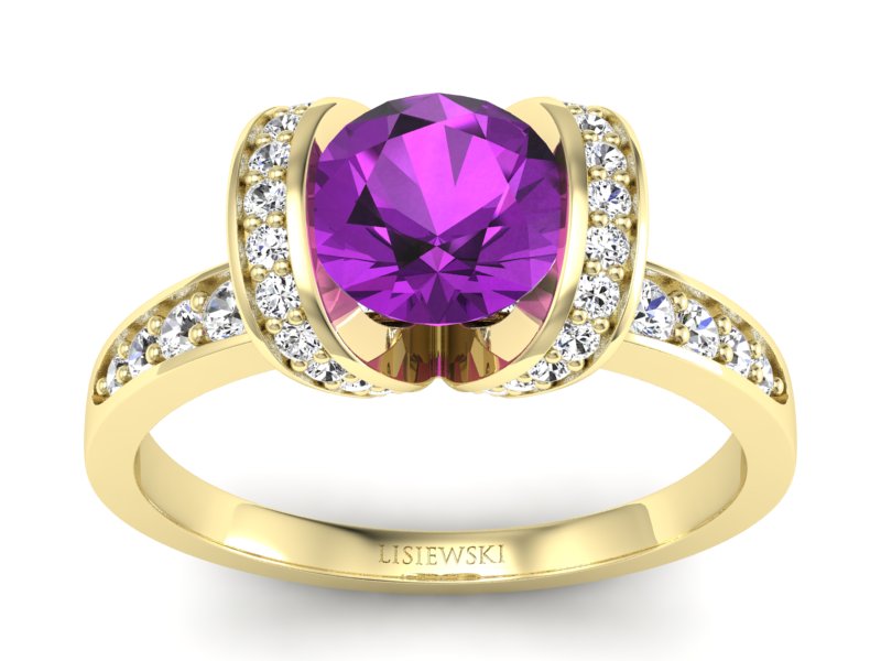 Pierścionek ametyst i brylanty żółte złoto 585 - p16036zat - 1