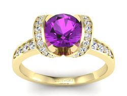 Pierścionek ametyst i brylanty żółte złoto 585 - p16036zat