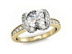 Pierścionek z diamentami żółte i białe złoto 585 - p16036zb