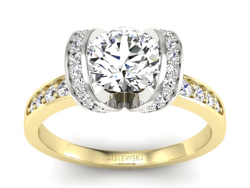 Pierścionek z diamentami żółte i białe złoto 585 - p16036zb - 1