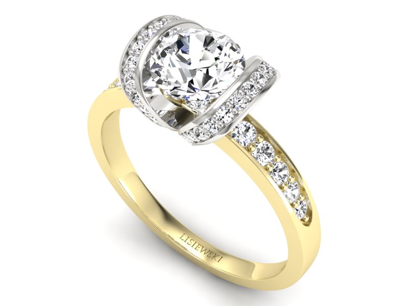 Pierścionek z diamentami żółte i białe złoto 585 - p16036zb - 3