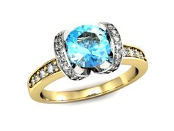 Pierścionek topaz i brylanty białe żółte złoto - p16036zba