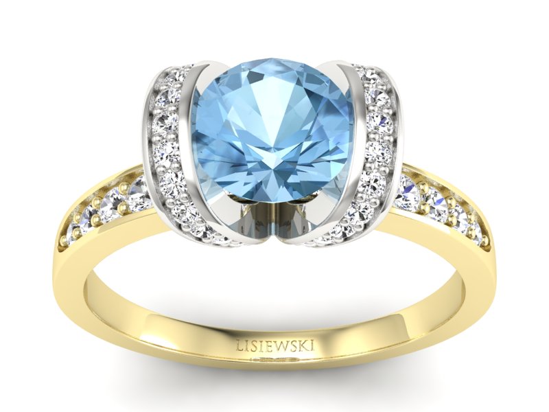 Pierścionek topaz i brylanty białe żółte złoto - p16036zba - 1