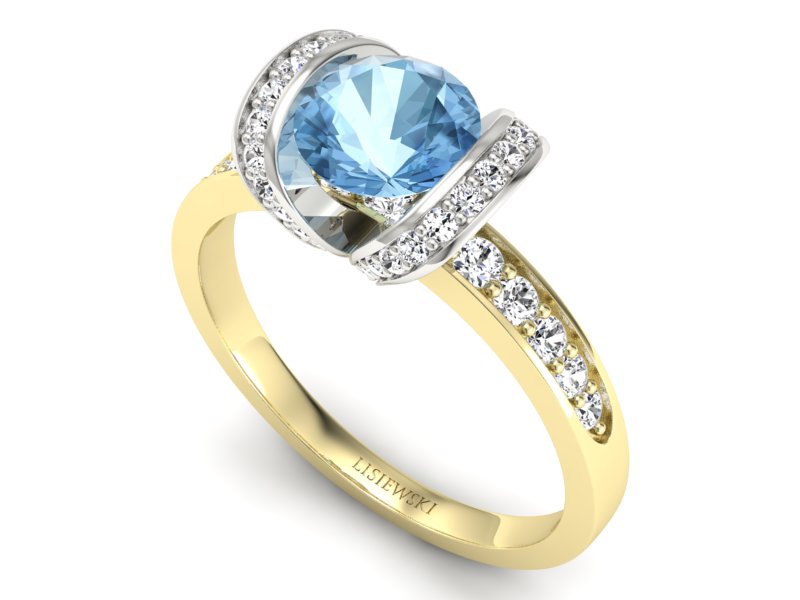 Pierścionek topaz i brylanty białe żółte złoto - p16036zba - 3