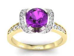 Złoty Pierścionek ametyst i brylanty złoto 585 - p16036zbat