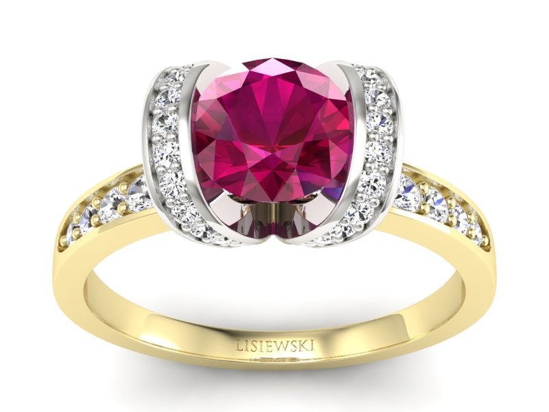 Pierścionek z rubinem i diamentami złoto 585 - p16036zbr - 1