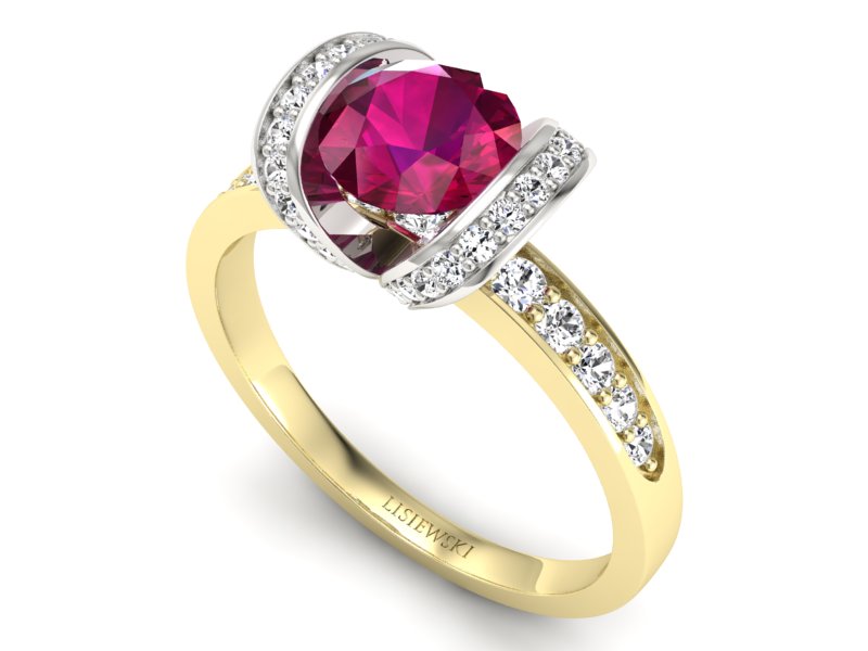 Pierścionek z rubinem i diamentami złoto 585 - p16036zbr - 3