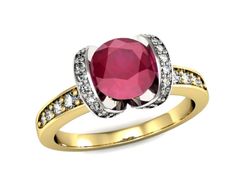 Pierścionek z rubinem i diamentami złoto 585 - p16036zbr