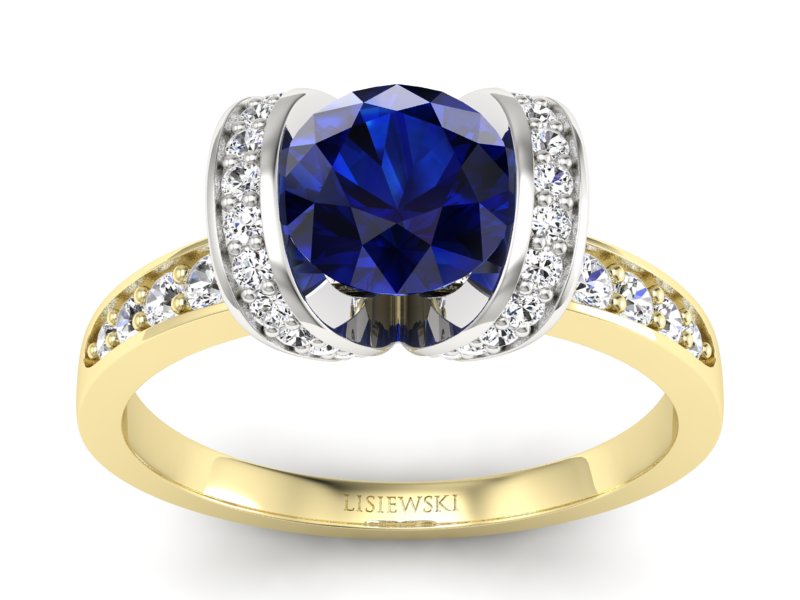 Złoty Pierścionek z szafirem i brylantami - p16036zbsz - 1