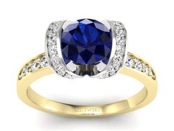 Złoty Pierścionek z szafirem i brylantami - p16036zbsz