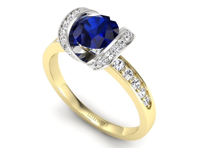 Złoty Pierścionek z szafirem i brylantami - p16036zbsz - 3