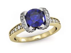 Złoty Pierścionek szafir i diamenty - p16036zbszc