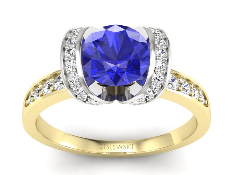 Złoty Pierścionek szafir i diamenty - p16036zbszc - 1