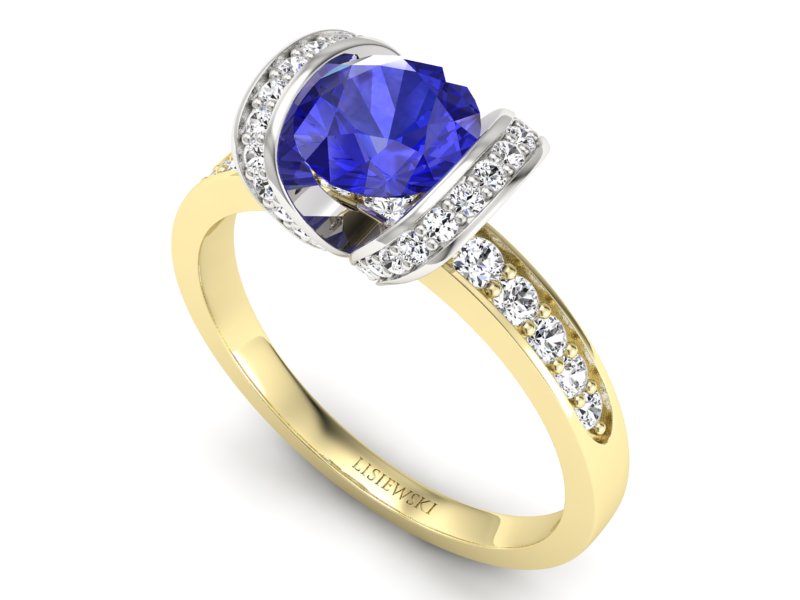 Złoty Pierścionek szafir i diamenty - p16036zbszc - 3