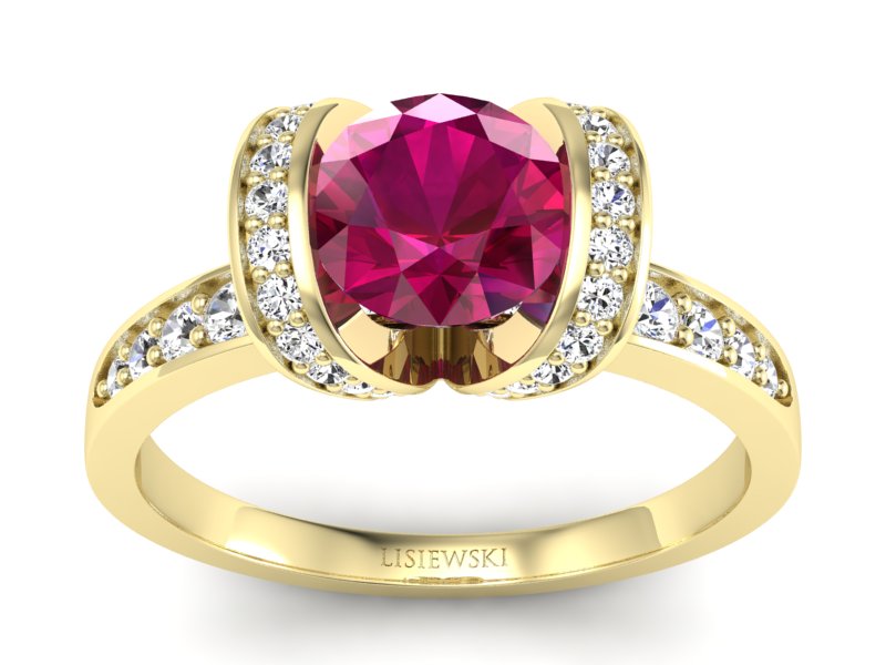 Pierścionek z rubinem i brylantami żółte złoto - p16036zr - 1