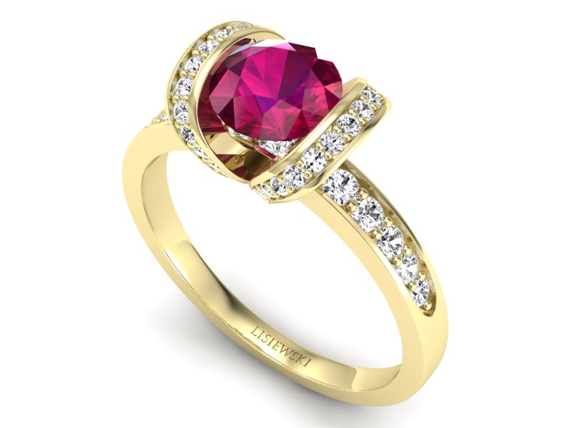 Pierścionek z rubinem i brylantami żółte złoto - p16036zr - 3