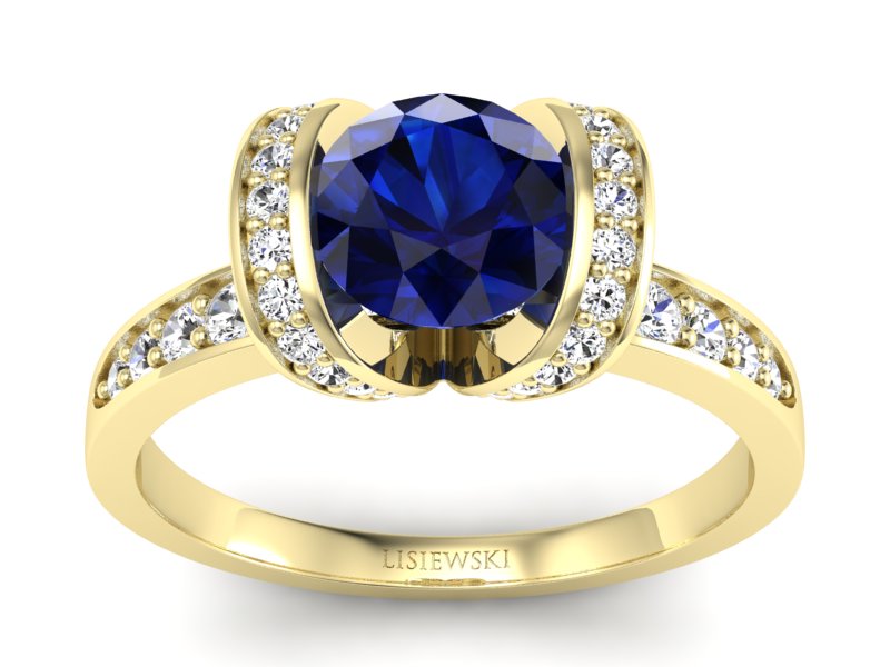 Złoty Pierścionek z szafirem i diamentami - p16036zsz - 1