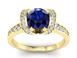 Złoty Pierścionek z szafirem i diamentami - p16036zsz