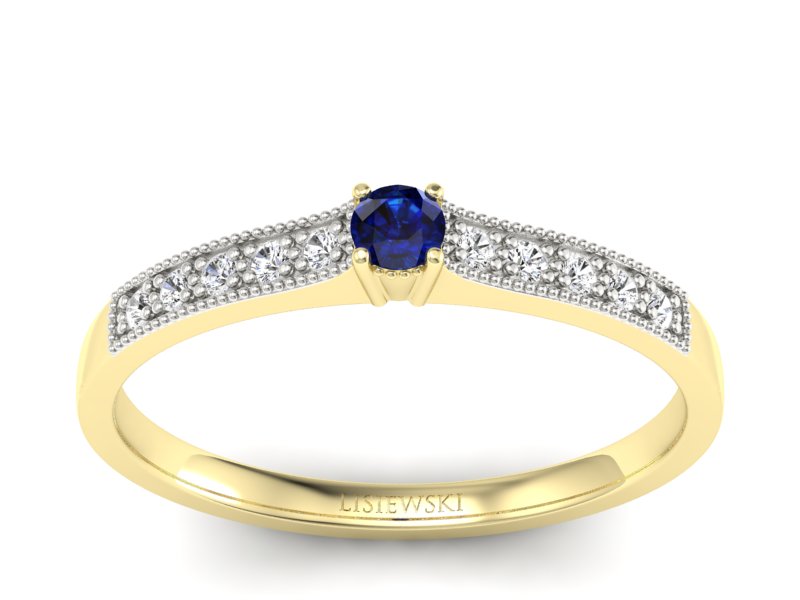 Złoty Pierścionek z szafirem i diamentami - p16042zsz - 1