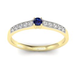 Złoty Pierścionek z szafirem i diamentami - p16042zsz