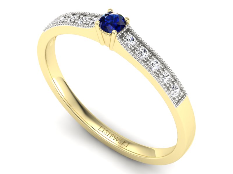Złoty Pierścionek z szafirem i diamentami - p16042zsz - 3