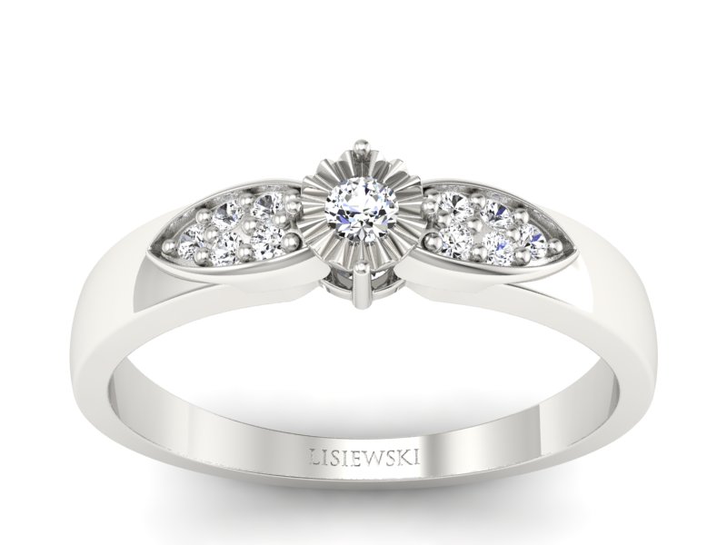 Złoty Pierścionek z brylantami białe złoto 585 - p16049b - 1