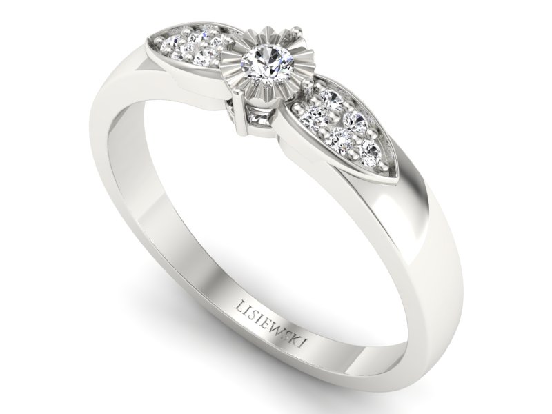 Złoty Pierścionek z brylantami białe złoto 585 - p16049b - 3