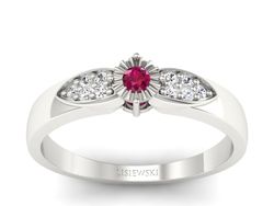 Pierścionek z rubinem i brylantami białe złoto - p16049br