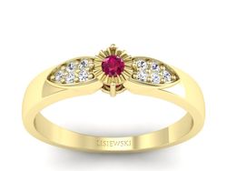 Pierścionek z rubinem i brylantami żółte złoto - p16049zr