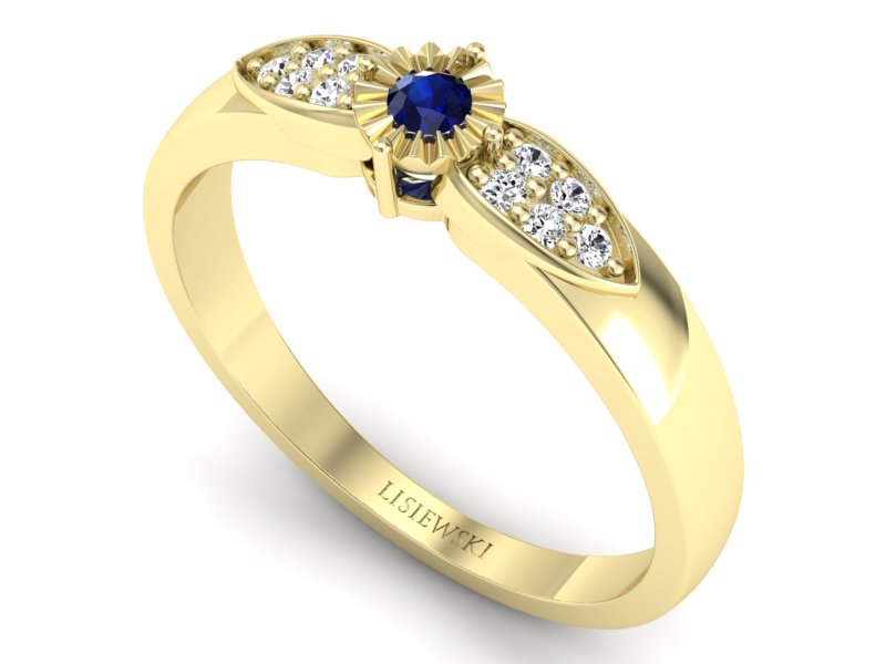 Złoty Pierścionek z szafirem i diamentami - p16049zsz - 3