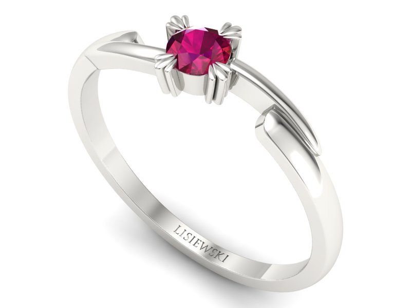 Pierścionek białe złoto 585 z rubinem brylantowy szlif - p16051br