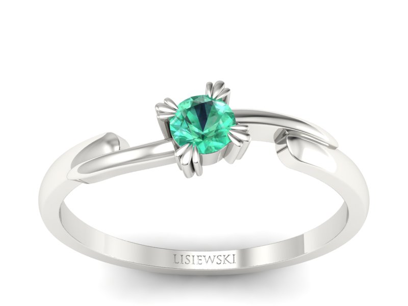 Złoty pierścionek zaręczynowy ze szmaragdem - p16051bsm - 1