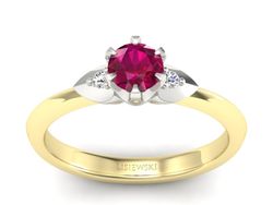 Pierścionek z rubinem i diamentami złoto 585 - p16056zbr