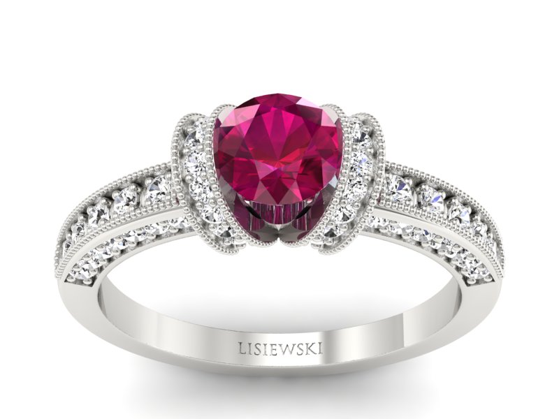 Pierścionek zaręczynowy z rubinem i brylantami - p16061br - 1