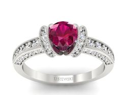 Pierścionek zaręczynowy z rubinem i brylantami - p16061br