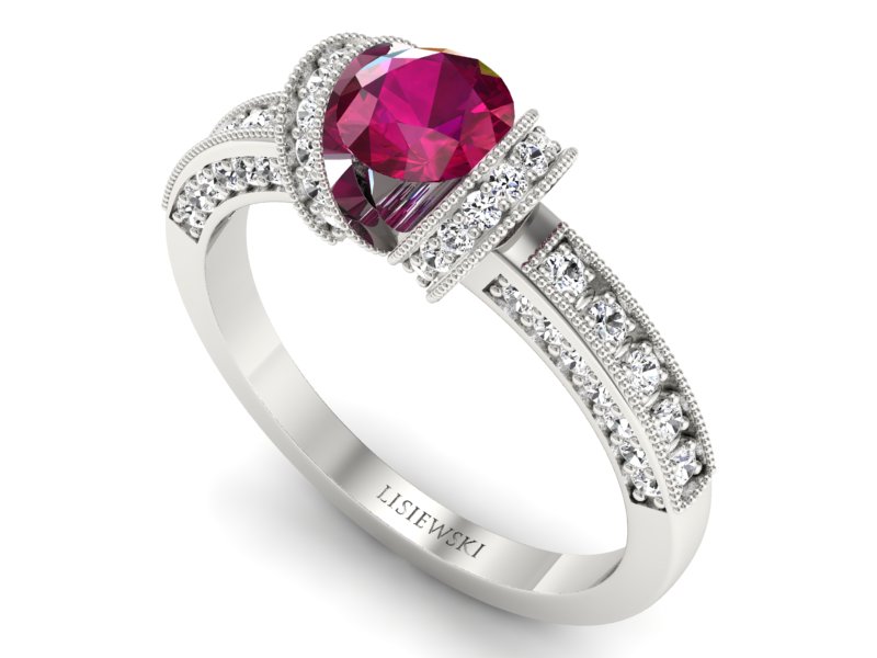 Pierścionek zaręczynowy z rubinem i brylantami - p16061br - 3