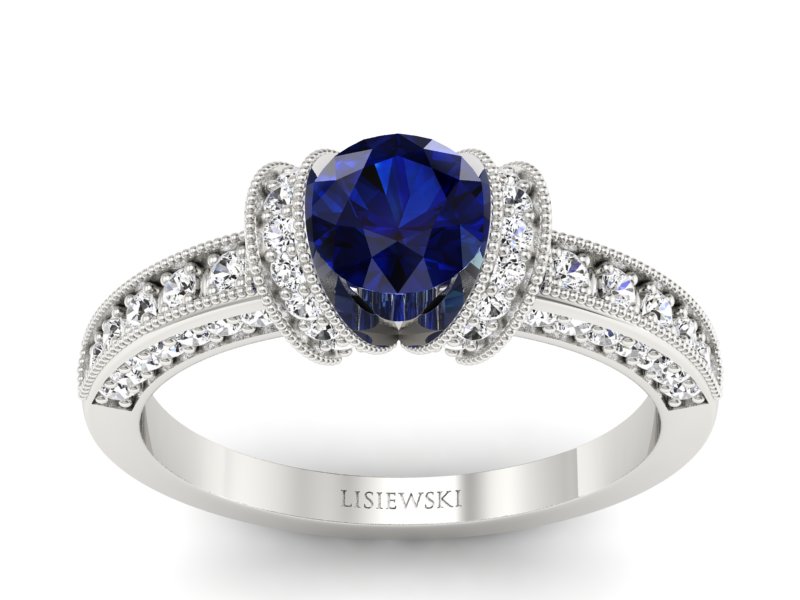 Pierścionek z szafirem i brylantami białe złoto - p16061bsz - 1