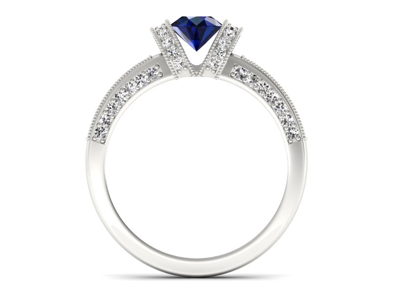 Pierścionek z szafirem i brylantami białe złoto - p16061bsz - 2