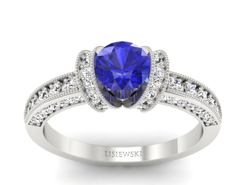 Pierścionek z szafirem i brylantami białe złoto - p16061bszc - 1