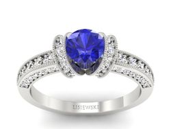 Pierścionek z szafirem i brylantami białe złoto - p16061bszc