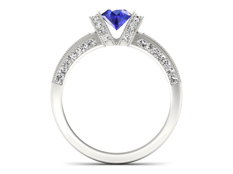 Pierścionek z szafirem i brylantami białe złoto - p16061bszc - 2