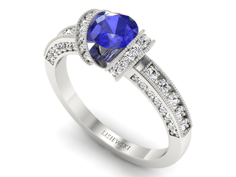 Pierścionek z szafirem i brylantami białe złoto - p16061bszc - 3