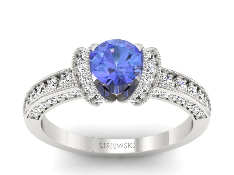 Pierścionek z tanzanitem białe złoto i brylantami - p16061bt - 1