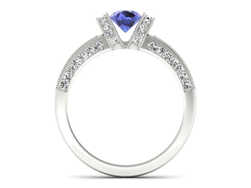 Pierścionek z tanzanitem białe złoto i brylantami - p16061bt - 2